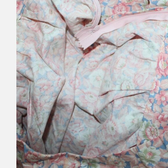 Pink Blue Floral Flared Skirt XS 26" Waist Cotton Blend Side Zipper Vintage 80's - Picture 3 of 15